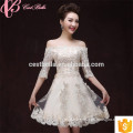 Newest Style Off Shoulder Knee Length Lace Crystal Applique Mother Of The Bride Dress With Sleeves